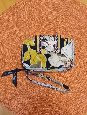 Vera Bradley Yellow Black Floral Quilted Wristlet